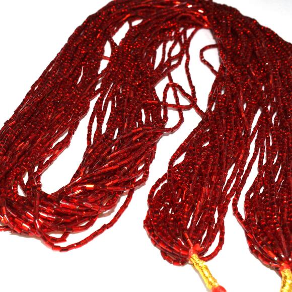 Vintage Bohemian Red Glass Bugle Bead Necklace, 24 Strands, No Clasp, 1970s - Picture 8 of 10